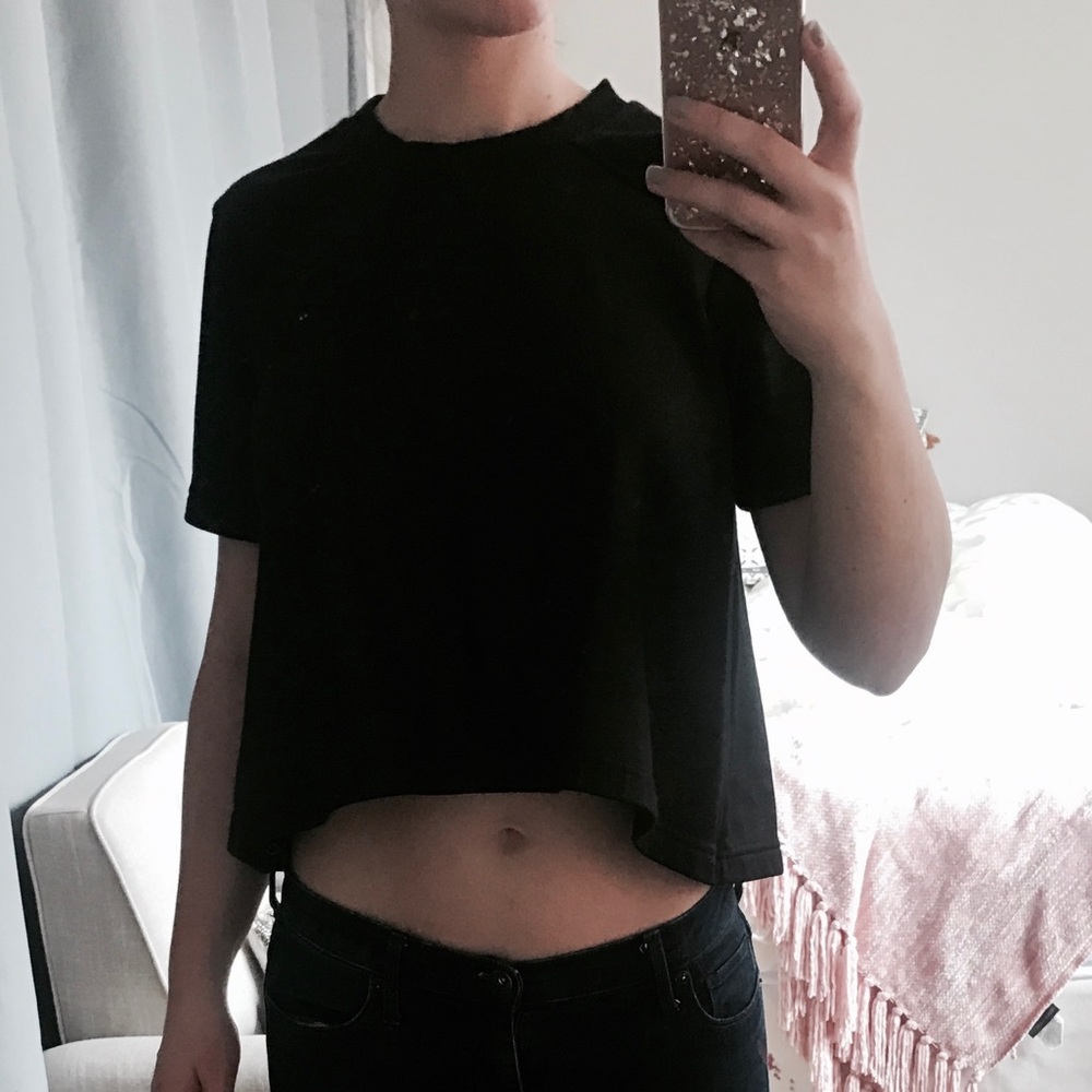 Black Multi-Textured Short Sleeve Shirt